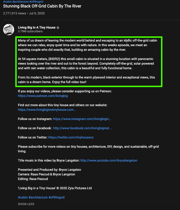 Living Big in a Tiny House enthält eine YouTube-Beschreibung, die den Videoinhalt zusammenfasst.
