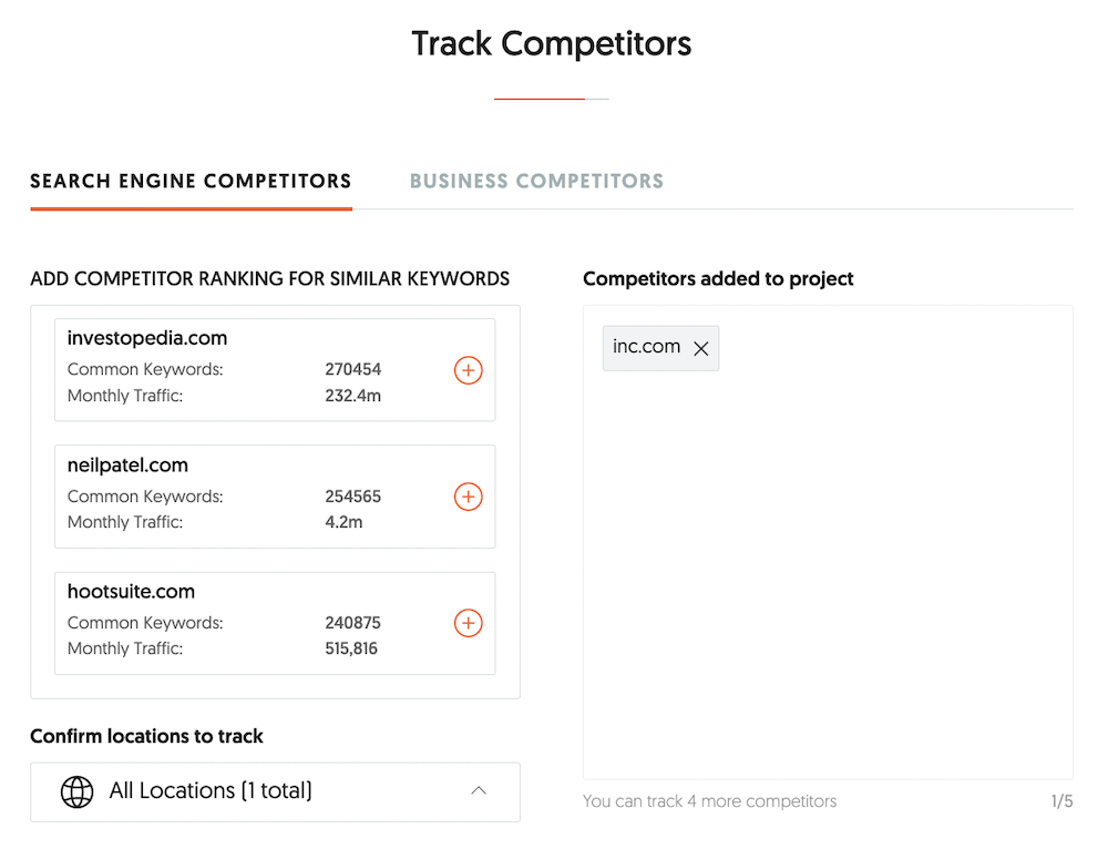 Ubersuggest - Concurenți de pistă Ubersuggest - Track Competitors