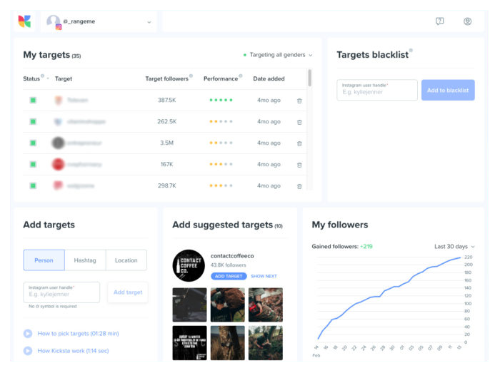 لقطة من لوحة القيادة Kicksta.