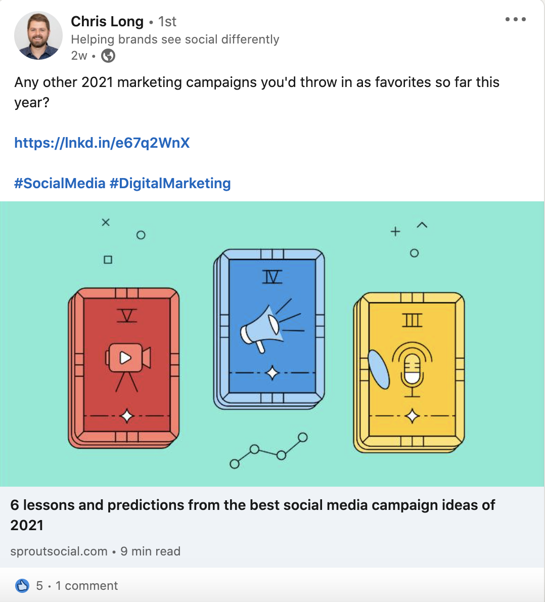 Пост LinkedIn продвигал запуск нового контента.