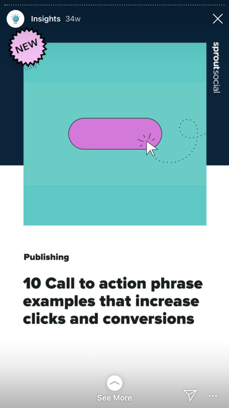 instagram yukarı kaydırma - sprout social'ın yukarı kaydırma bağlantısına sahip instagram hikayesi örneği