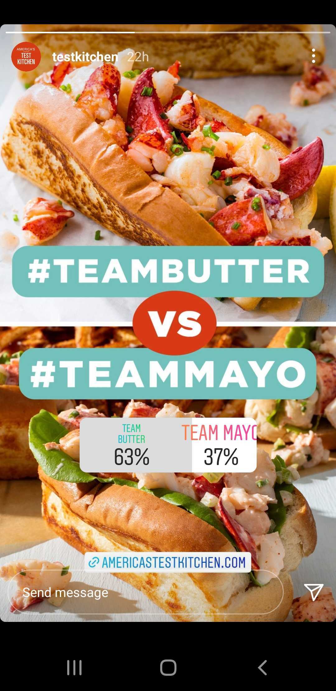 bir hikayedeki bağlantı etiketi ve anket etiketi örneği