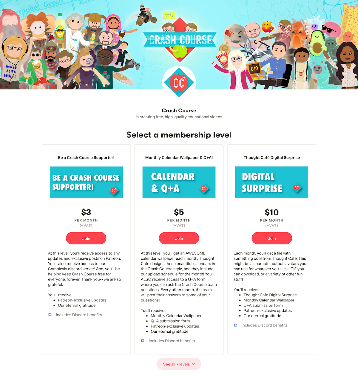 YouTubeの収益化に使用される段階的な後援プログラムのスクリーンショットの例。