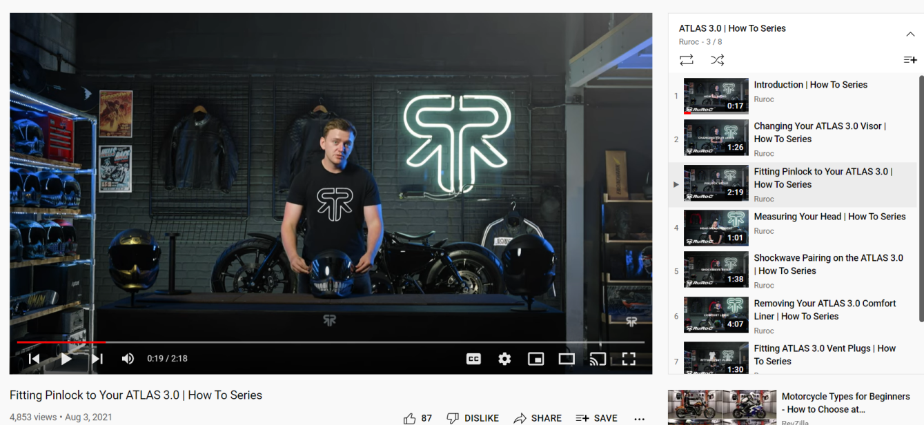 Ruroc использует YouTube для создания маркетинговой кампании по обучению клиентов.