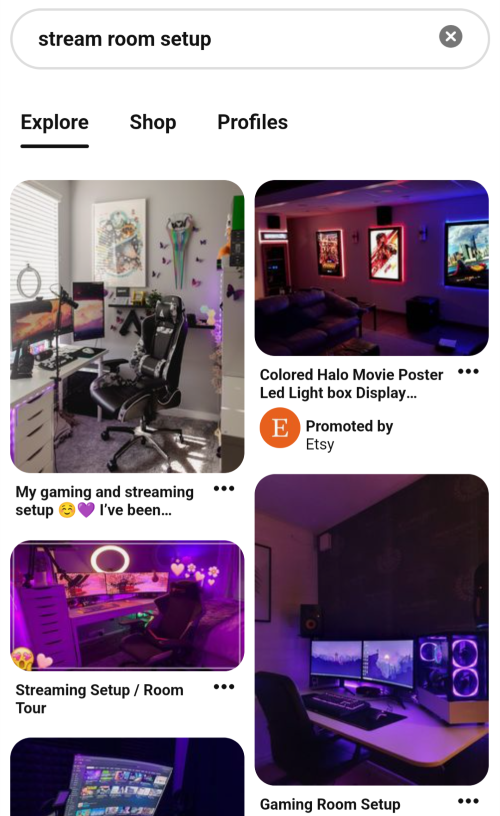 Beispiel einer markenlosen Pinterest-Such- und Ergebnisseite.