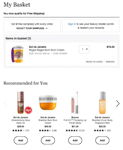 Hinzufügen eines empfohlenen Abschnitts am Point of Purchase