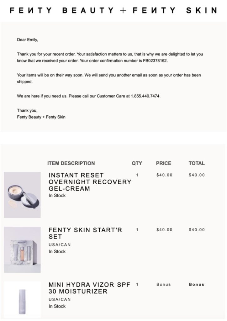 購買後電子郵件的示例