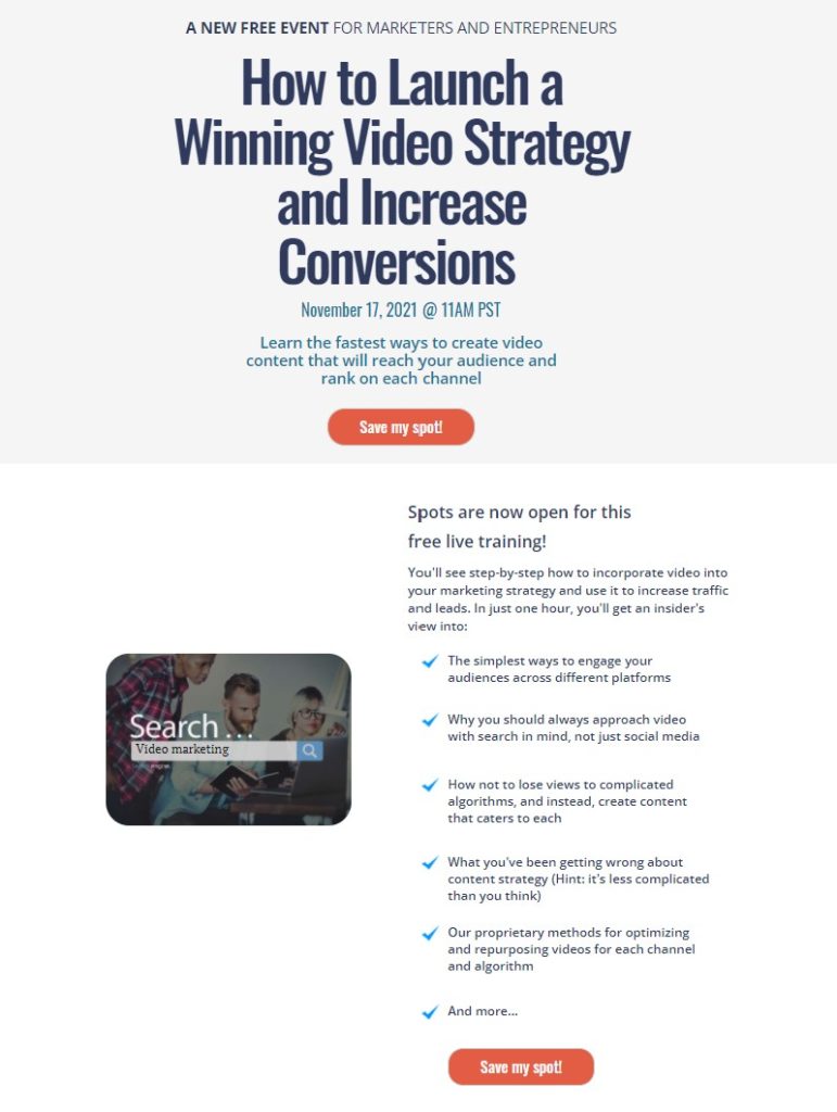 Ignite Visibility Event Landing Page