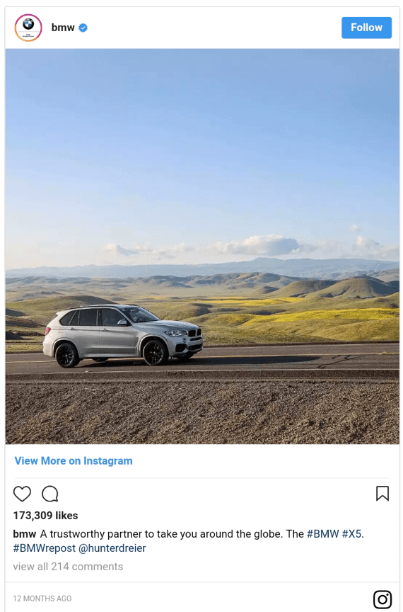 Postare de marketing inbound e-commerce BMW Instagram