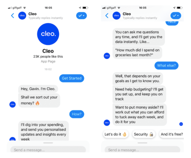 Cleo AI 金融科技个性化示例