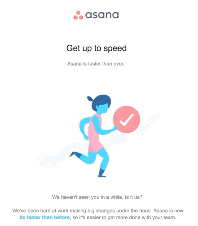 Asana Email GIF con animazione di una persona che corre