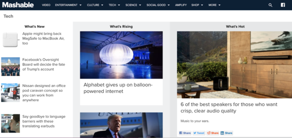 Ejemplo de blog de empresa de TI de Mashable para inspirarse