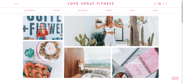 Como iniciar um blog de fitness como este da Love Sweat Fitness, que inclui informações sobre um estilo de vida saudável