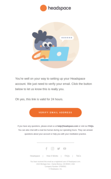 przykłady e-maili detalicznych — e-mail transakcyjny Headspace