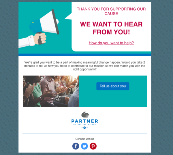 email sondaggio di benvenuto - no profit