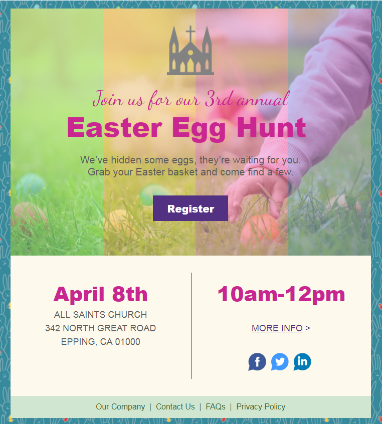 Șablon de invitație la eveniment Constant Contact Easter Egg Hunt