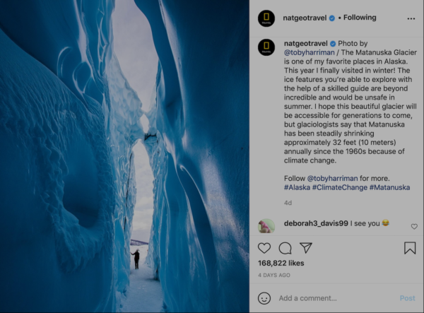 I migliori Instagram di viaggio - Post del National Geographic sul ghiacciaio dell'Alaska, il ghiacciaio Matanuska