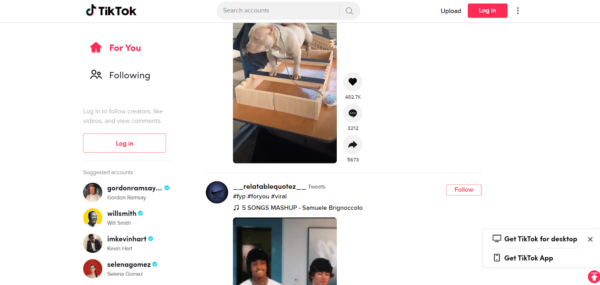 Pagina "For You" dell'autore su TikTok