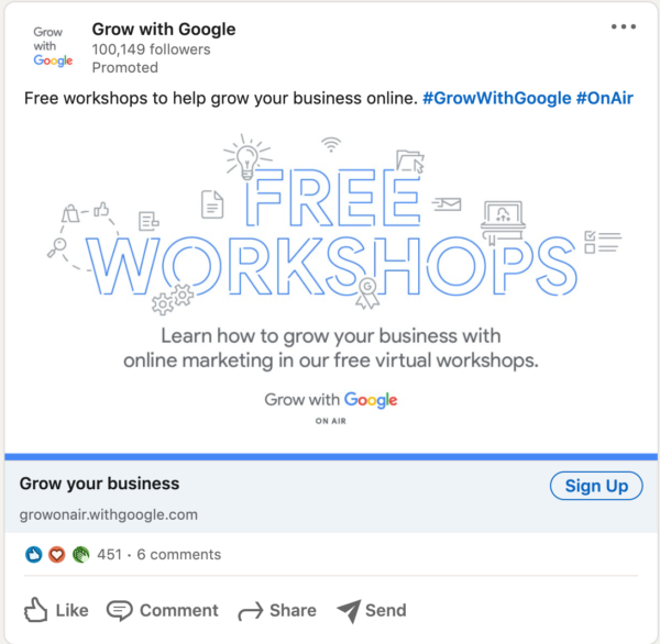 色がほとんどない単語やグラフィックを主にスポーツすることで、標準的な慣行に従わないGoogleLinkedIn広告で成長する
