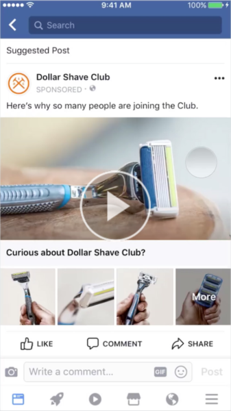 Anuncio de Facebook de Dollar Shave Club
