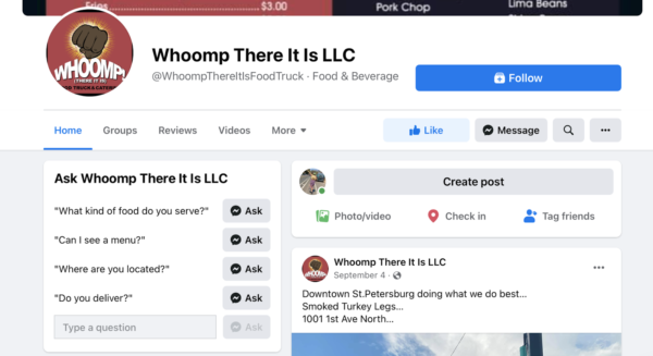 โปรไฟล์ Facebook สำหรับ Whoomp There It Is LLC รถบรรทุกอาหารและเครื่องดื่ม