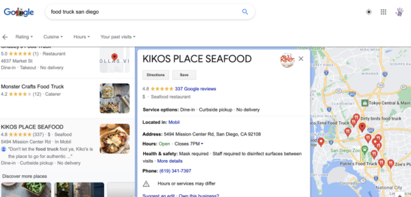 ผลการค้นหาของ Google สำหรับรถบรรทุกอาหารซานดิเอโก