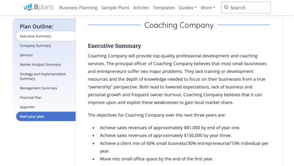 Rezumat executiv despre Bplans