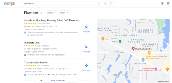 Google İşletme Profilinin bir Google aramasında nasıl göründüğüne ilişkin örnek