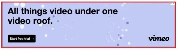 Annuncio banner Vimeo con sfondo lilla
