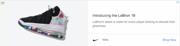 Banner pubblicitario Nike per la scarpa LeBron 18
