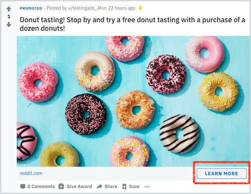 Reddit-Werbung für eine Donut-Verkostung