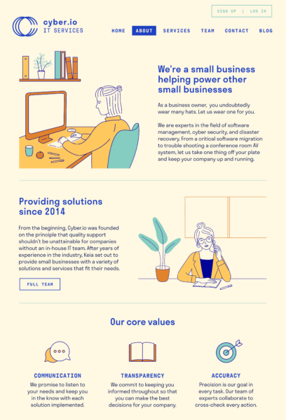 sito Web di servizi tecnologici sulla pagina