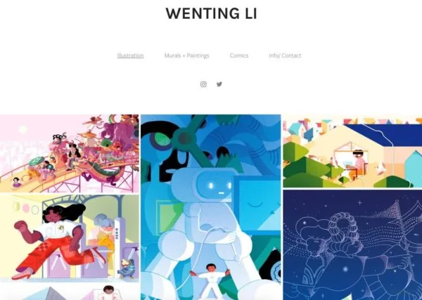 미니멀리즘 디자인의 아티스트 웹사이트 예 - 아티스트: Wenging Li