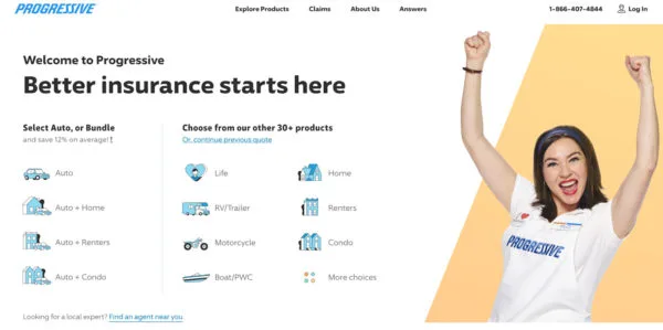 プログレッシブのホームページ。