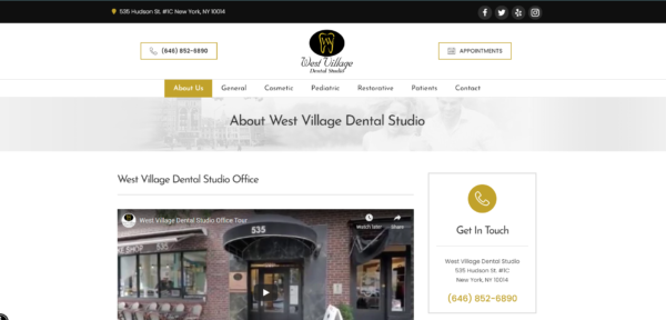 歯科医のためのSEO-WestVillageDentalStudioのホームページ