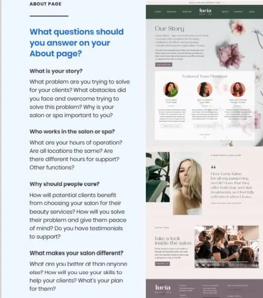 웹사이트 정보 페이지의 헤어 스타일리스트 약력