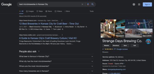情報検索の目的のためのGoogleSERP