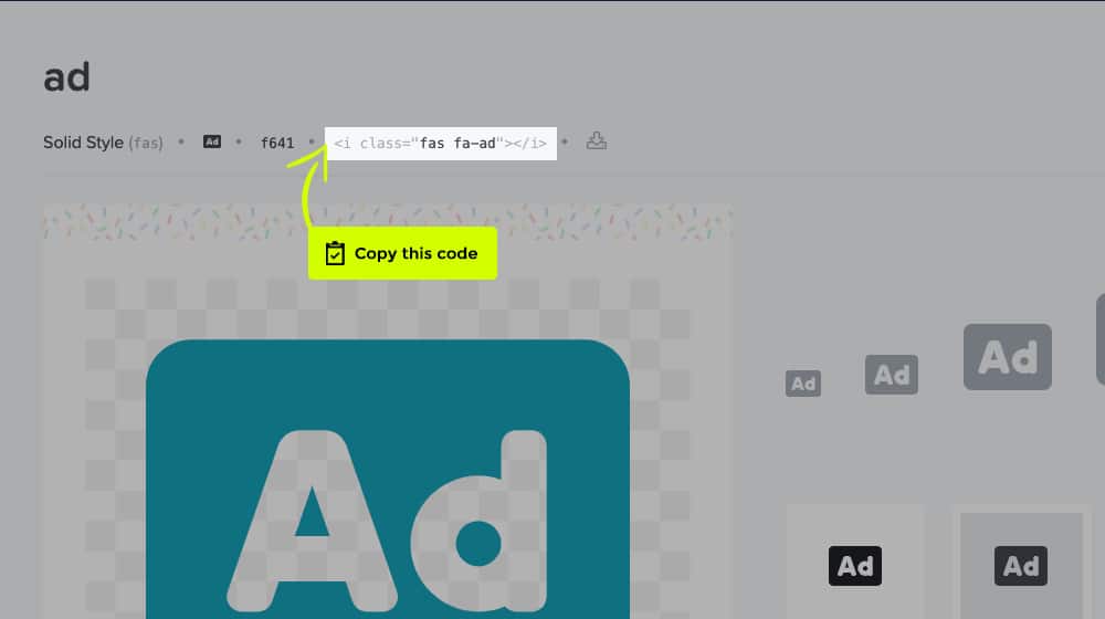 Copier le code sur FontAwesome