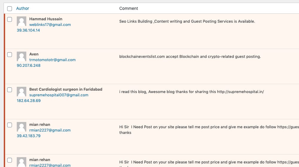 Exemples de commentaires indésirables