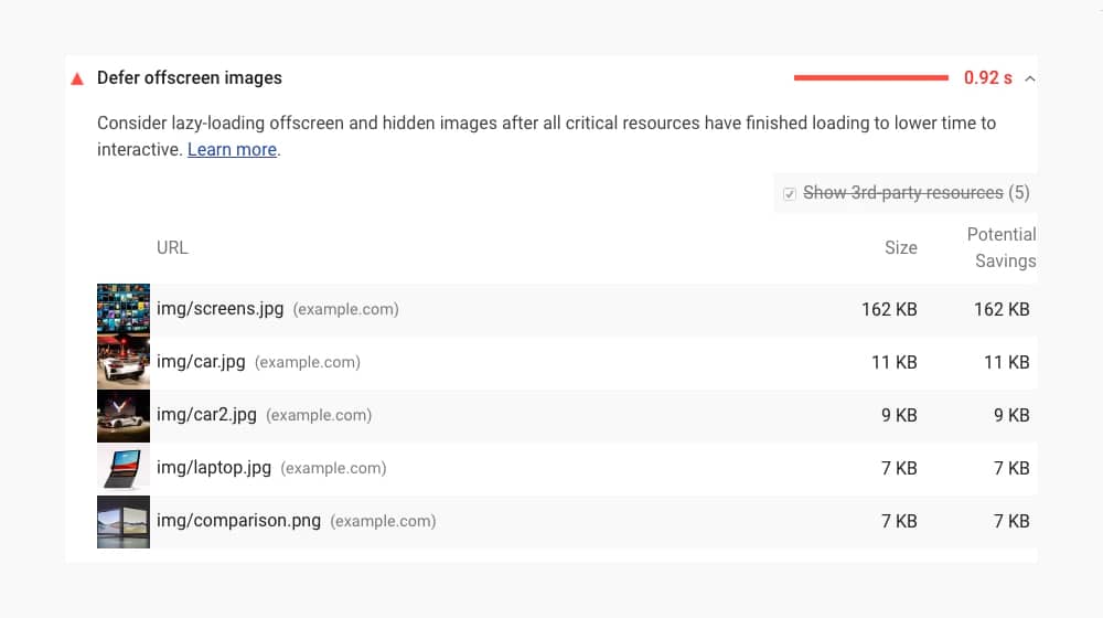 Différer les images hors écran Avertissement