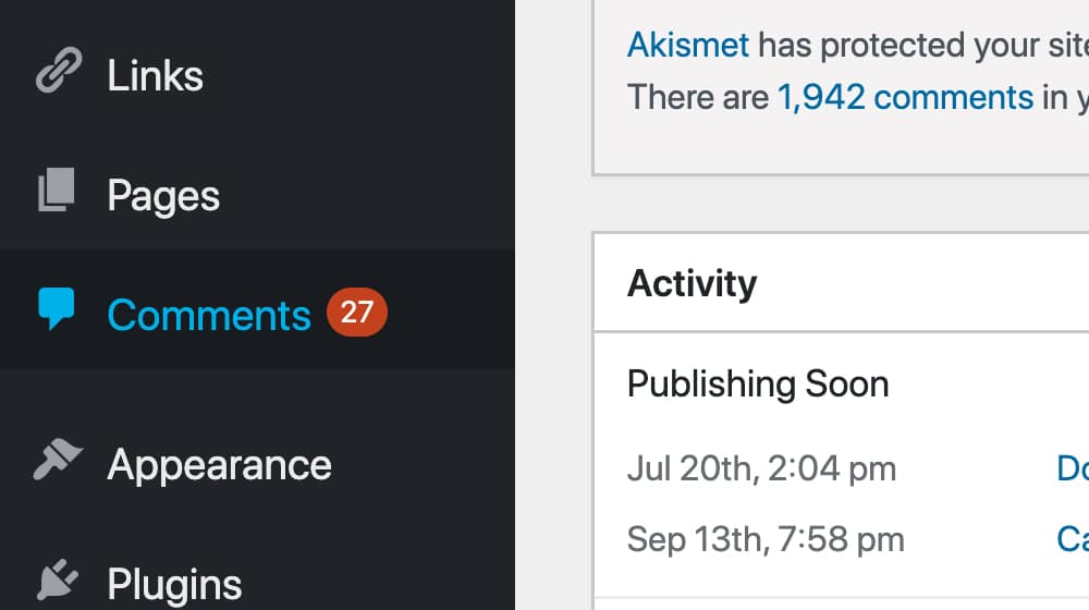 Commentaires en attente sur WP
