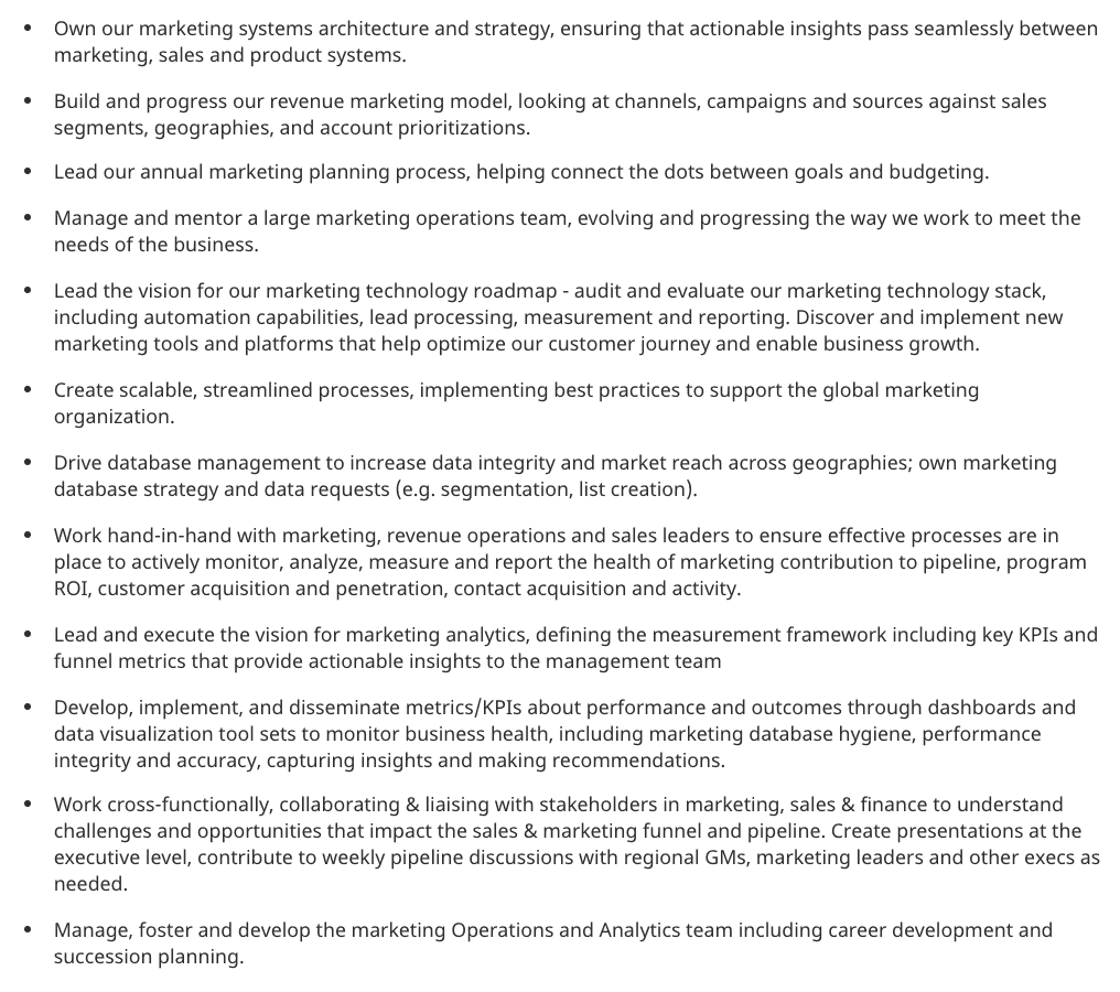 Description du poste de responsable des technologies marketing