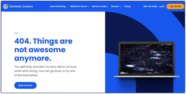 Pagina personalizată 404 a lui Constant Contact