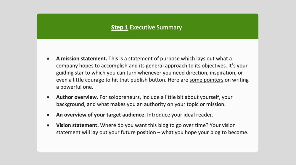 Passaggio di riepilogo esecutivo