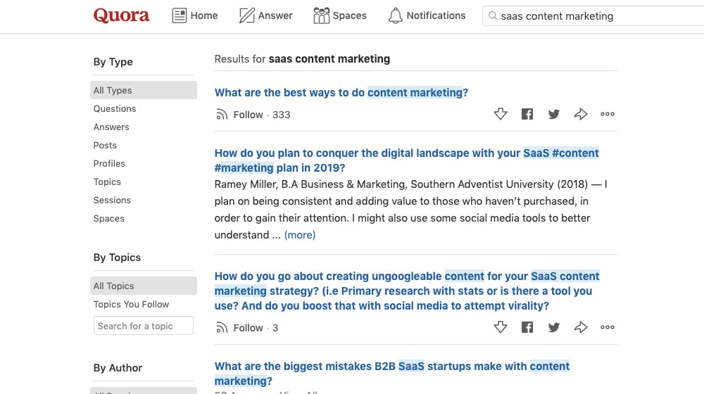 Búsqueda de contenido de Quora