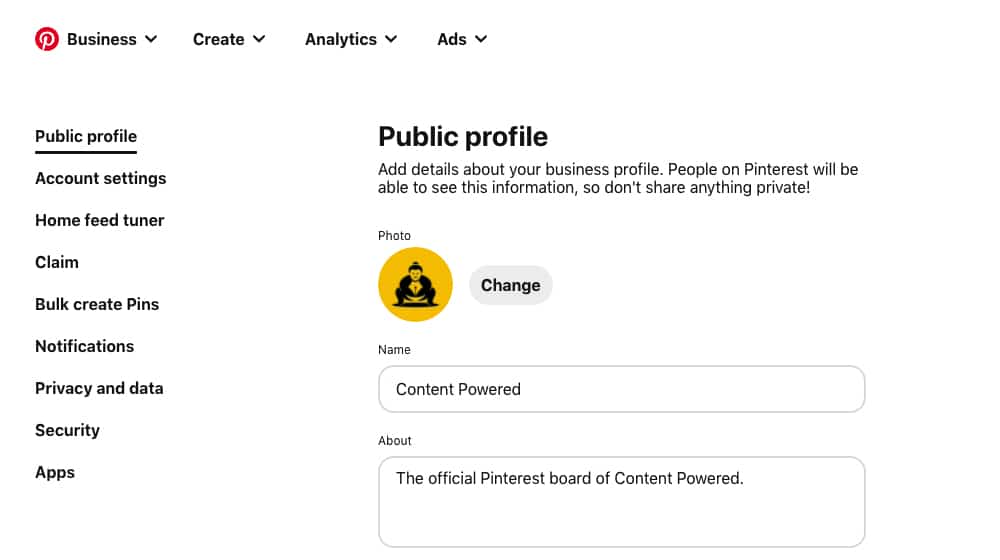 Pinterestの公開プロフィール