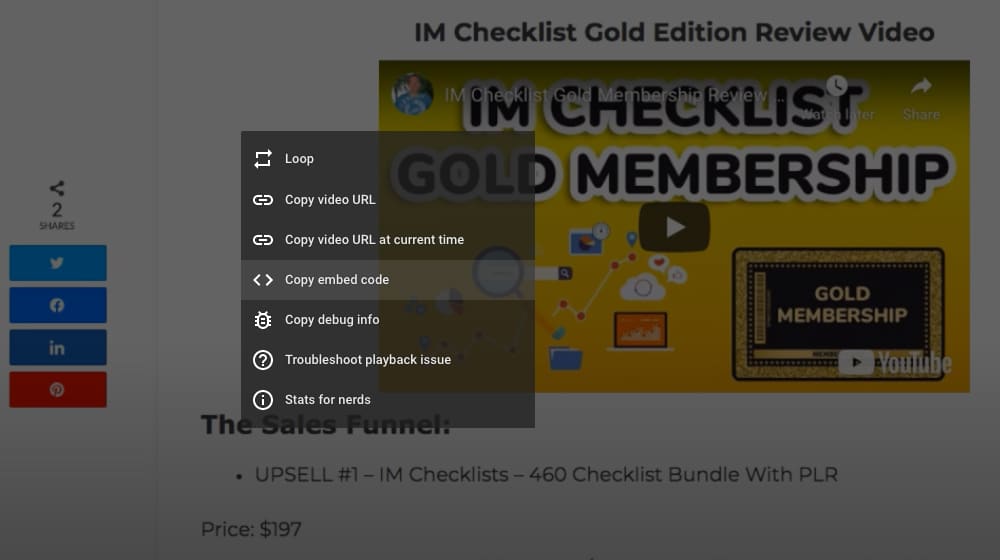 Копирование кода для встраивания