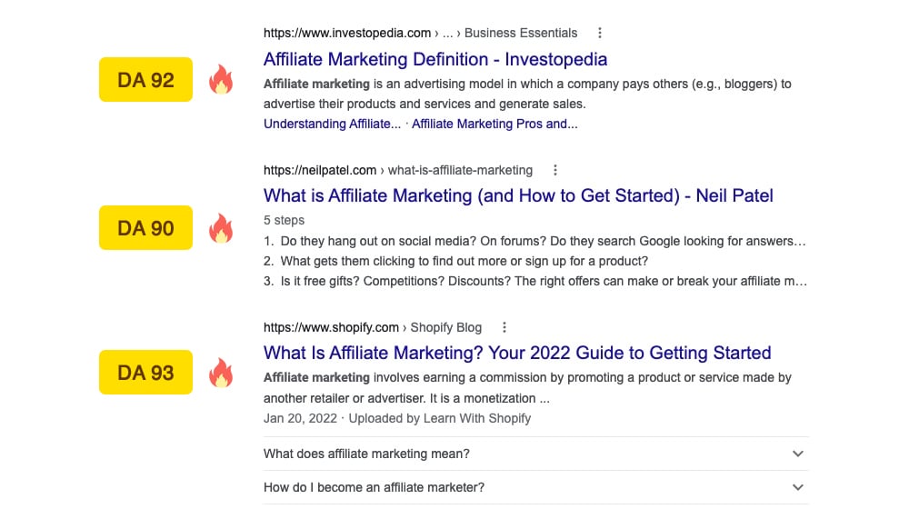 按 DA 對網站進行排名