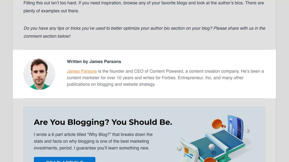 Раздел биографии автора