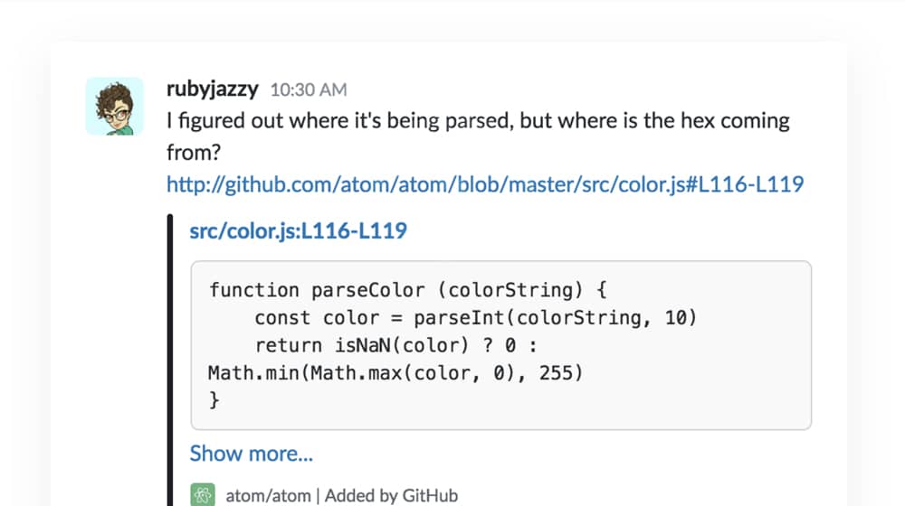 技術內容的示例 Slack 通信